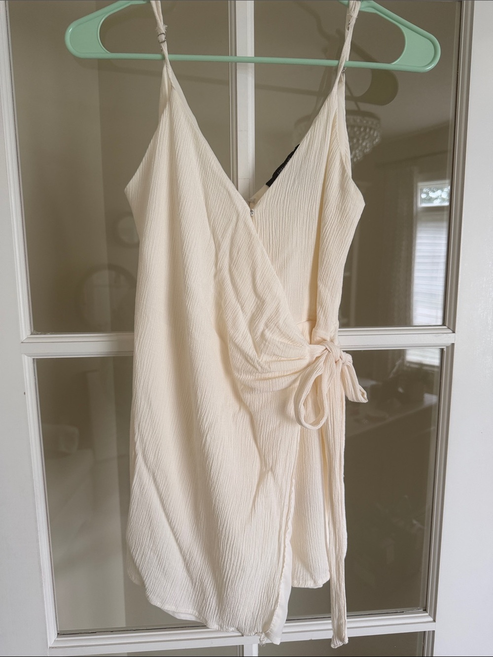 Forever 21 Ivory Wrap-Style Spaghetti Strap Mini Dress